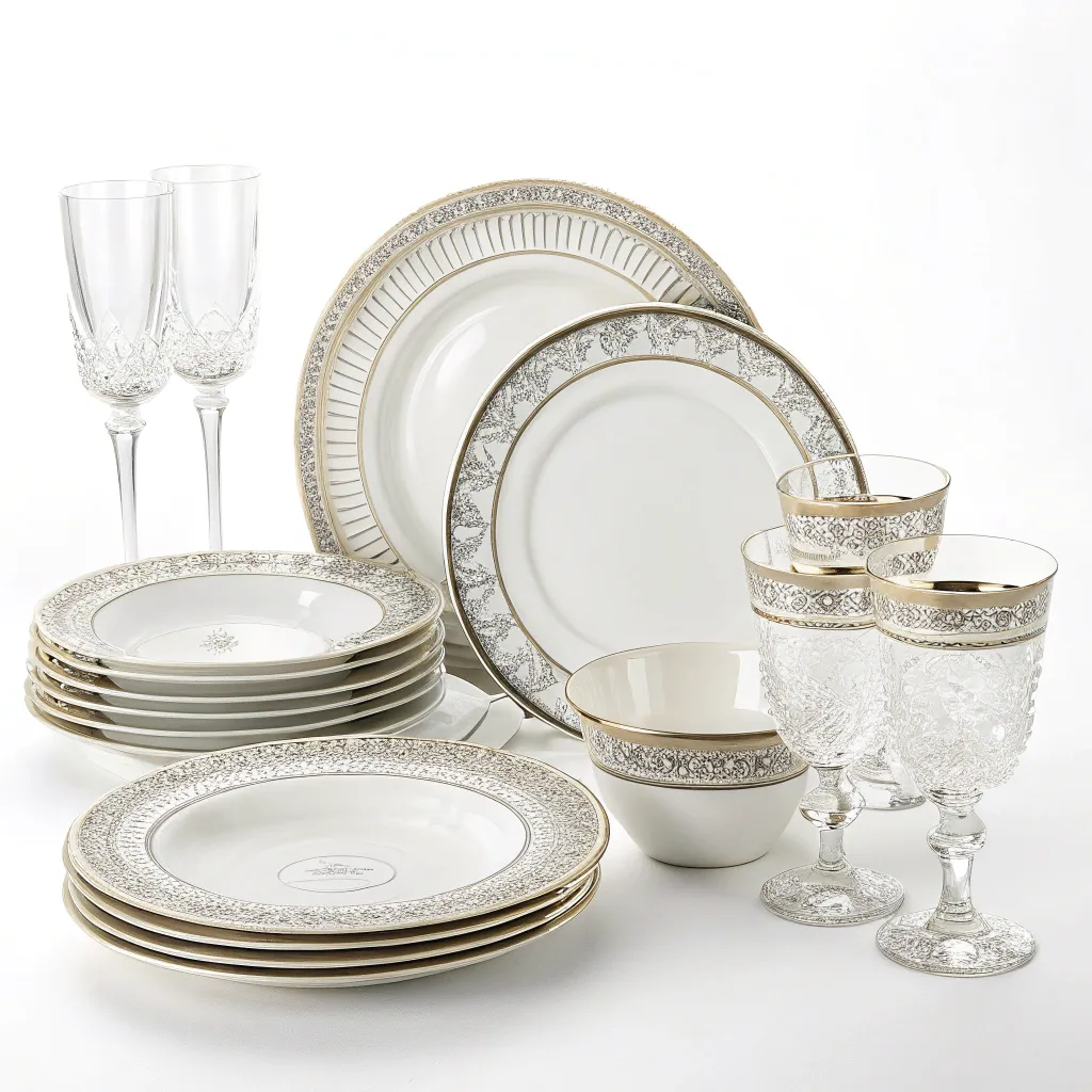 A collection of elegant dinnerware